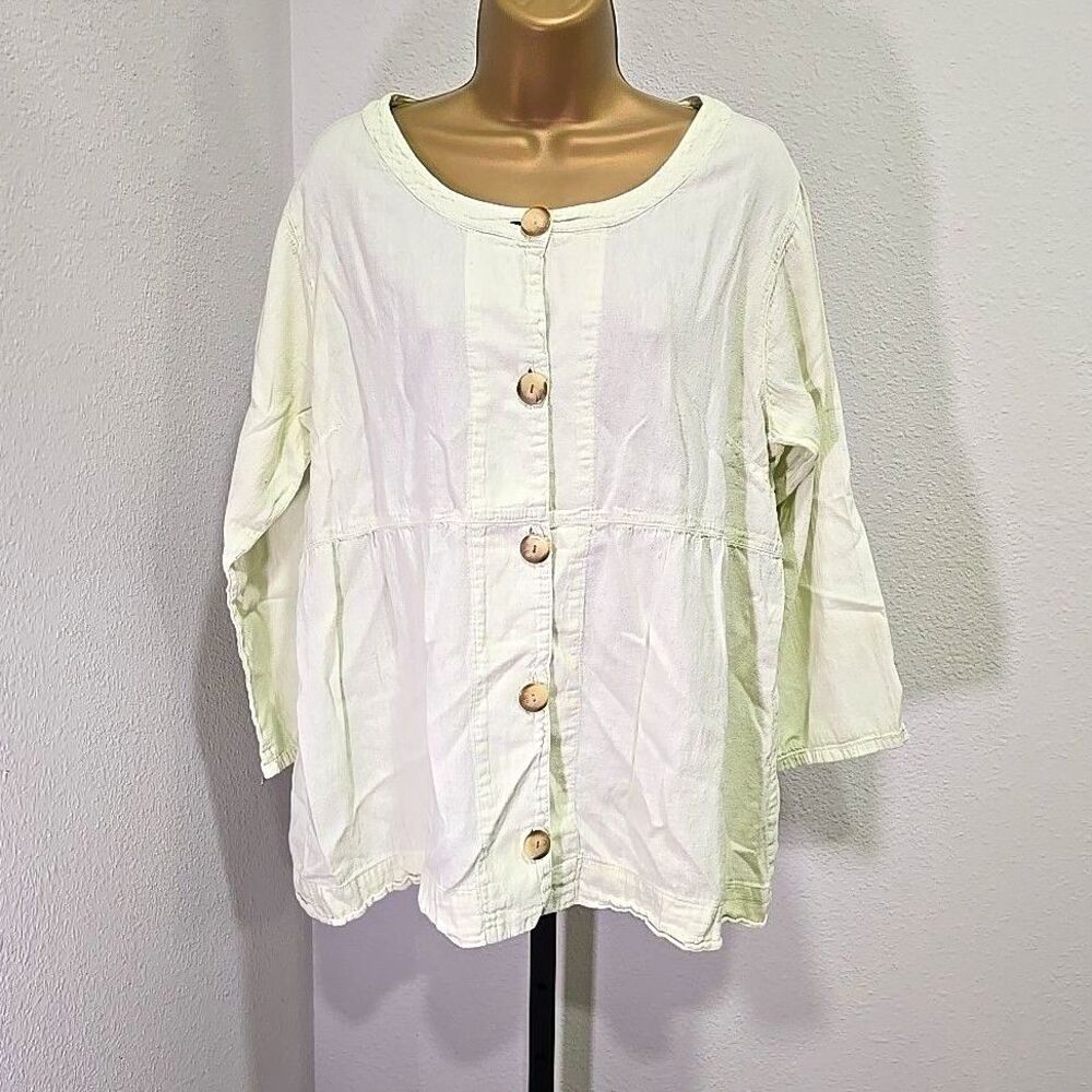 Eucalyptus Handmade Green Cotton Button Top Lg Minimal Peasant Lagenlook Granola